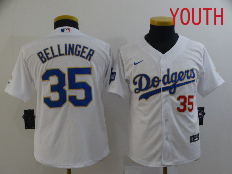 Youth Los Angeles Dodgers 35 Bellinger White Game 2021 Nike MLB Jersey
